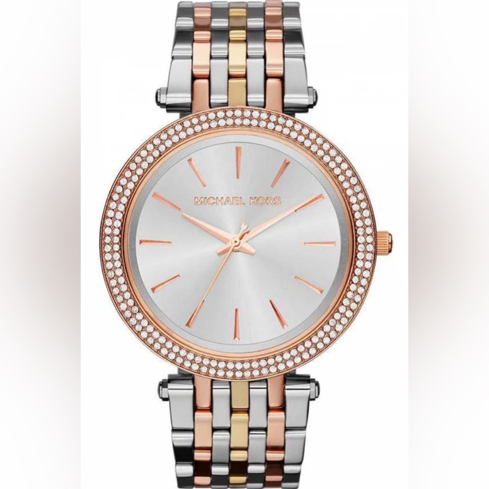 Michael Kors Darci Silver Dial Two Tone Stainless Steel Strap Watch For Women